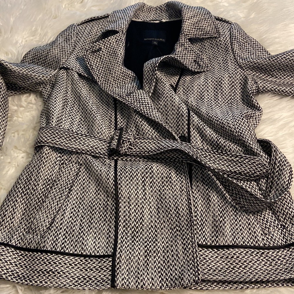 Banana Republic Black and White Trench Coat size M brand new length 30” bust 36” - Picture 12 of 16